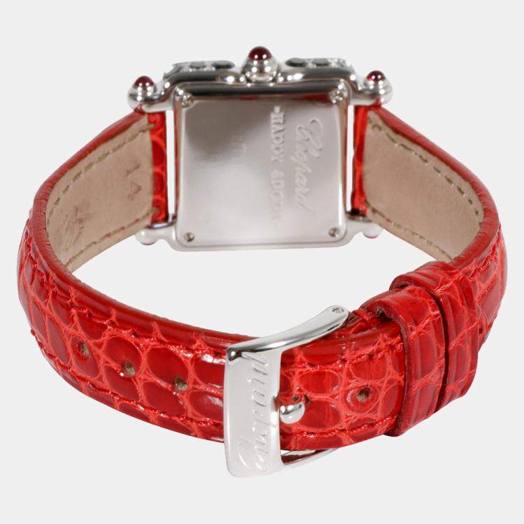 Pre Owned Chopard Silver Diamonds Sapphire 18K White Gold Happy Sport 27/6852-421 Women's Wristwatch 23 mm