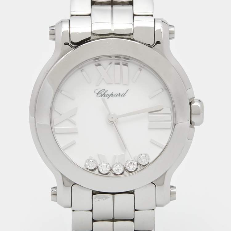 Pre Owned Chopard White Stainless Steel Diamond Happy Diamond 278509-3002 Women's Wristwatch 30 mm