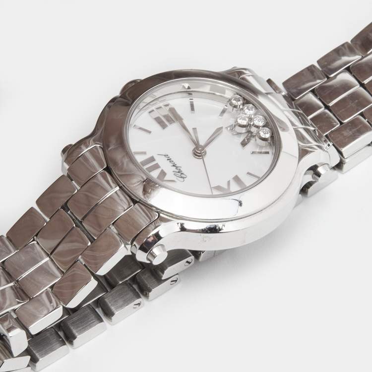 Pre Owned Chopard White Stainless Steel Diamond Happy Diamond 278509-3002 Women's Wristwatch 30 mm