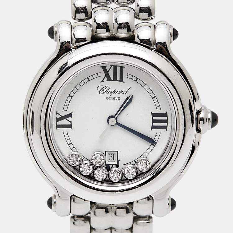 Pre Owned Chopard White Stainless Steel Happy Sport 27/8236-23 Women's Wristwatch 32 mm