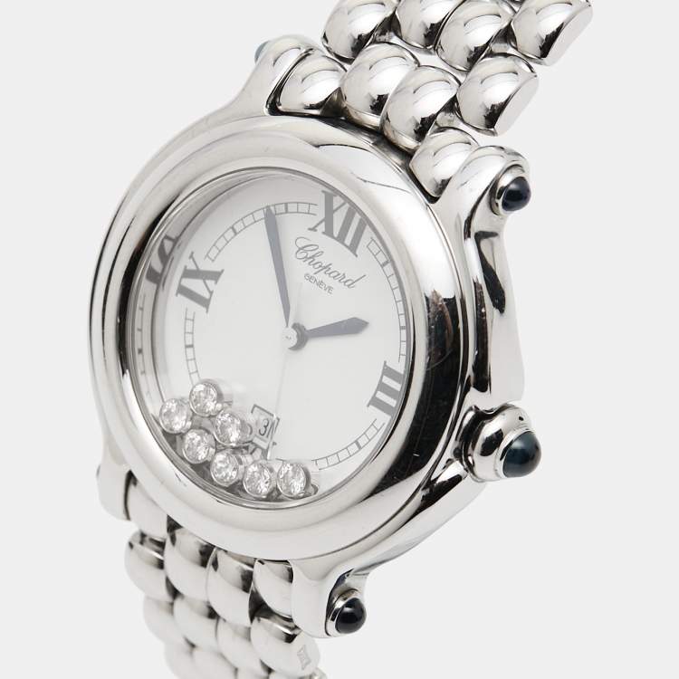 Pre Owned Chopard White Stainless Steel Happy Sport 27/8236-23 Women's Wristwatch 32 mm