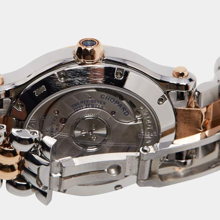Pre Owned Chopard Silver 18k Rose Gold Stainless Steel Diamond Happy Sport 278602-6004 Women's Wristwatch 29 mm