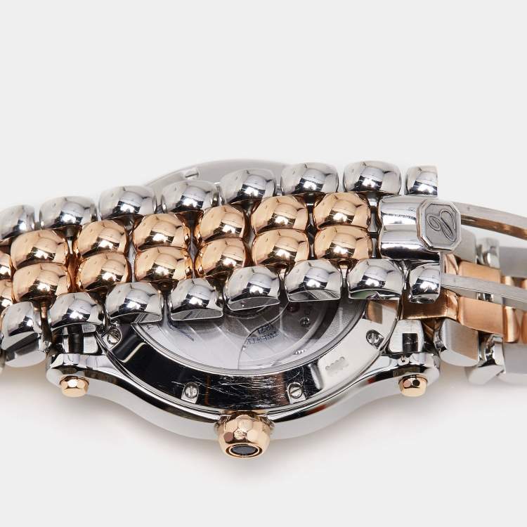 Pre Owned Chopard Silver 18k Rose Gold Stainless Steel Diamond Happy Sport 278602-6004 Women's Wristwatch 29 mm