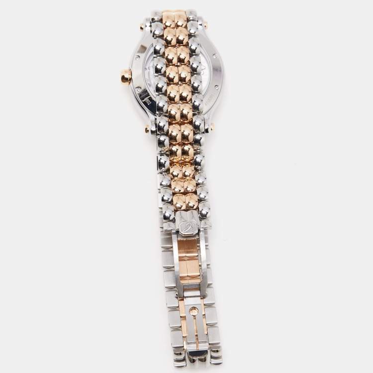 Pre Owned Chopard Silver 18k Rose Gold Stainless Steel Diamond Happy Sport 278602-6004 Women's Wristwatch 29 mm