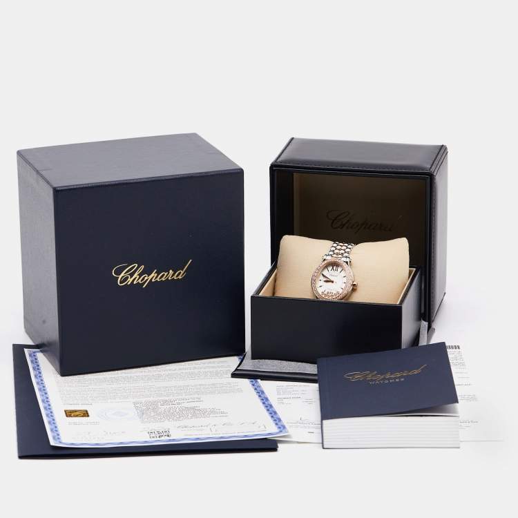 Pre Owned Chopard Silver 18k Rose Gold Stainless Steel Diamond Happy Sport 278602-6004 Women's Wristwatch 29 mm