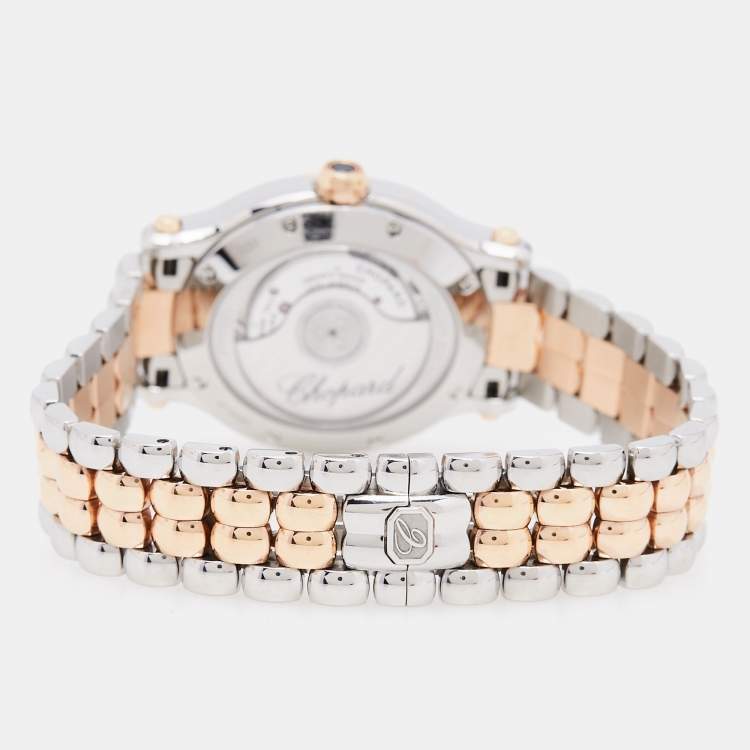 Pre Owned Chopard Silver 18k Rose Gold Stainless Steel Diamond Happy Sport 278602-6004 Women's Wristwatch 29 mm