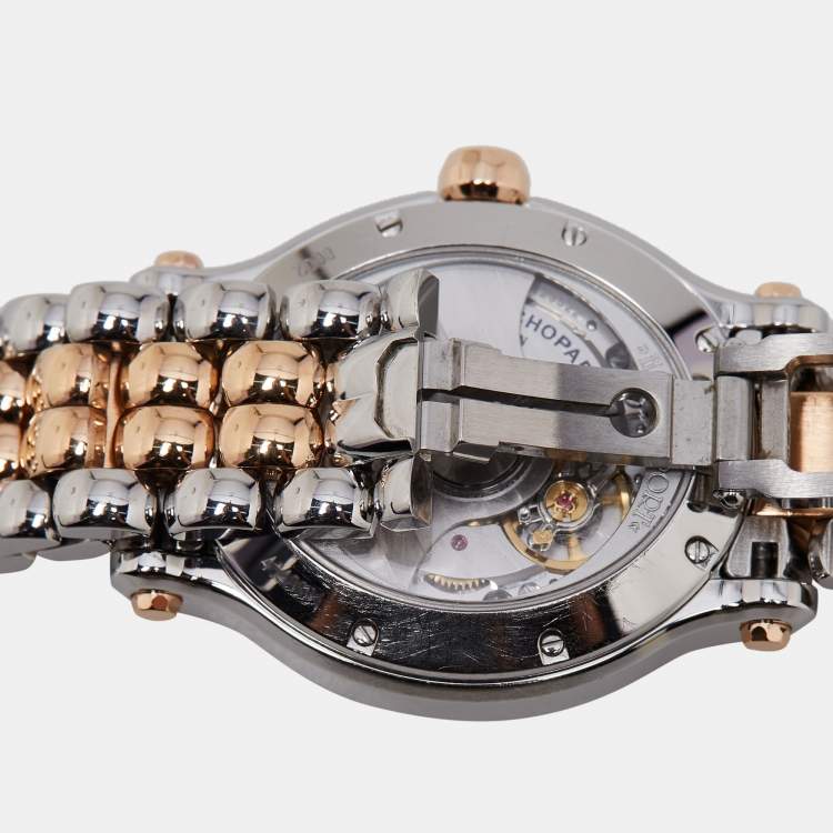 Pre Owned Chopard Silver 18k Rose Gold Stainless Steel Diamond Happy Sport 278602-6004 Women's Wristwatch 29 mm