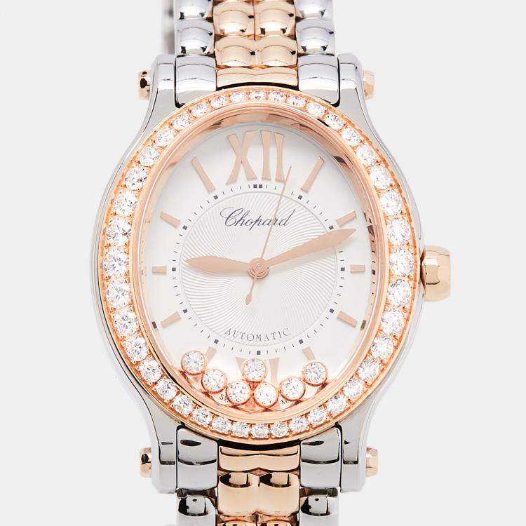 Pre Owned Chopard Silver 18k Rose Gold Stainless Steel Diamond Happy Sport 278602-6004 Women's Wristwatch 29 mm