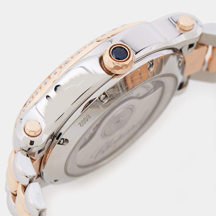 Pre Owned Chopard Silver 18k Rose Gold Stainless Steel Diamond Happy Sport 278602-6004 Women's Wristwatch 29 mm