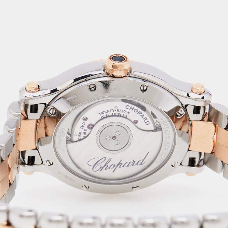 Pre Owned Chopard Silver 18k Rose Gold Stainless Steel Diamond Happy Sport 278602-6004 Women's Wristwatch 29 mm