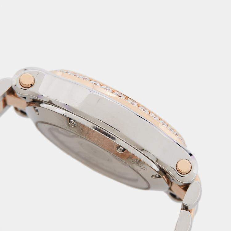 Pre Owned Chopard Silver 18k Rose Gold Stainless Steel Diamond Happy Sport 278602-6004 Women's Wristwatch 29 mm