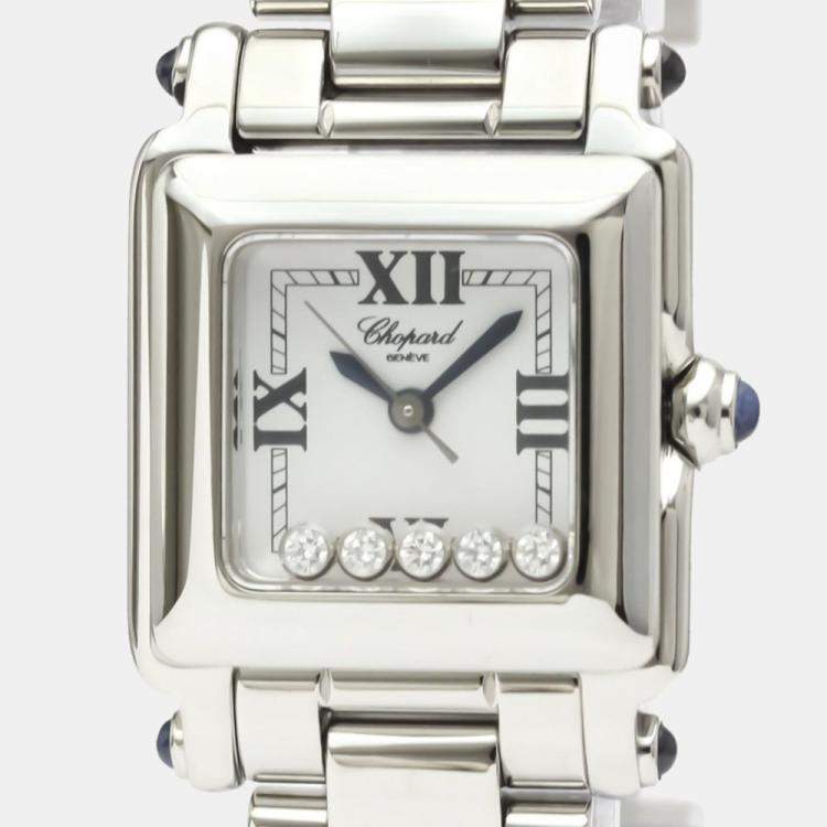 مملوكة مسبقًا Chopard White Diamonds Stainless Steel Happy Sport 27/8893-23 Quartz Women's Wristwatch 23 mm
