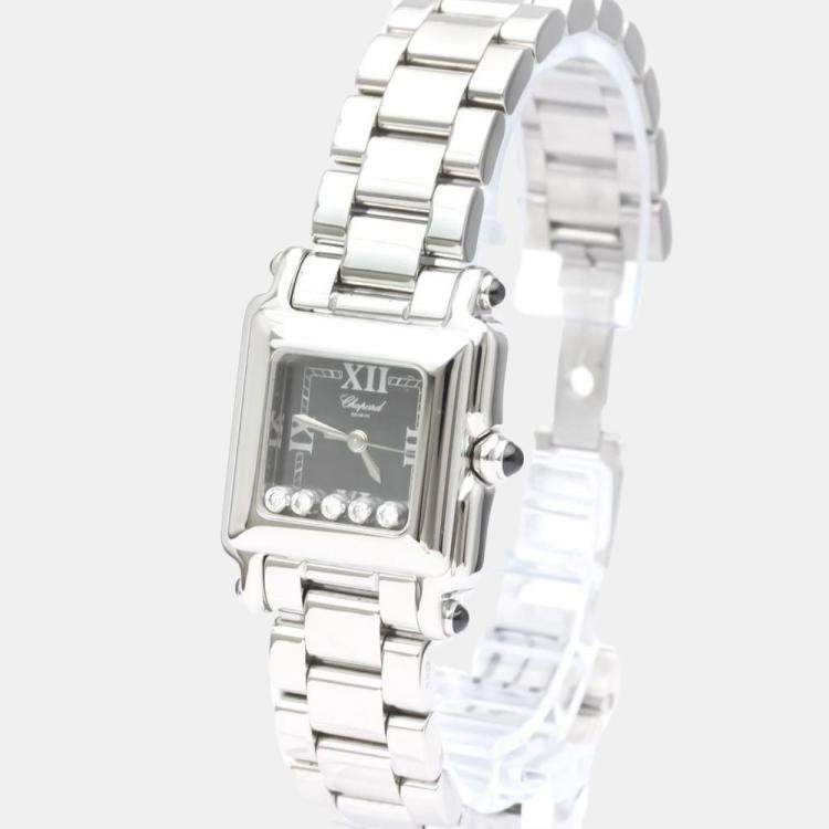 مملوكة مسبقًا Chopard Black Diamond Stainless Steel Happy Sport 27/8893-23 Quartz Women's Wristwatch 23 mm