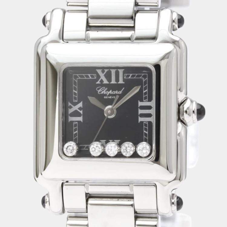 مملوكة مسبقًا Chopard Black Diamond Stainless Steel Happy Sport 27/8893-23 Quartz Women's Wristwatch 23 mm