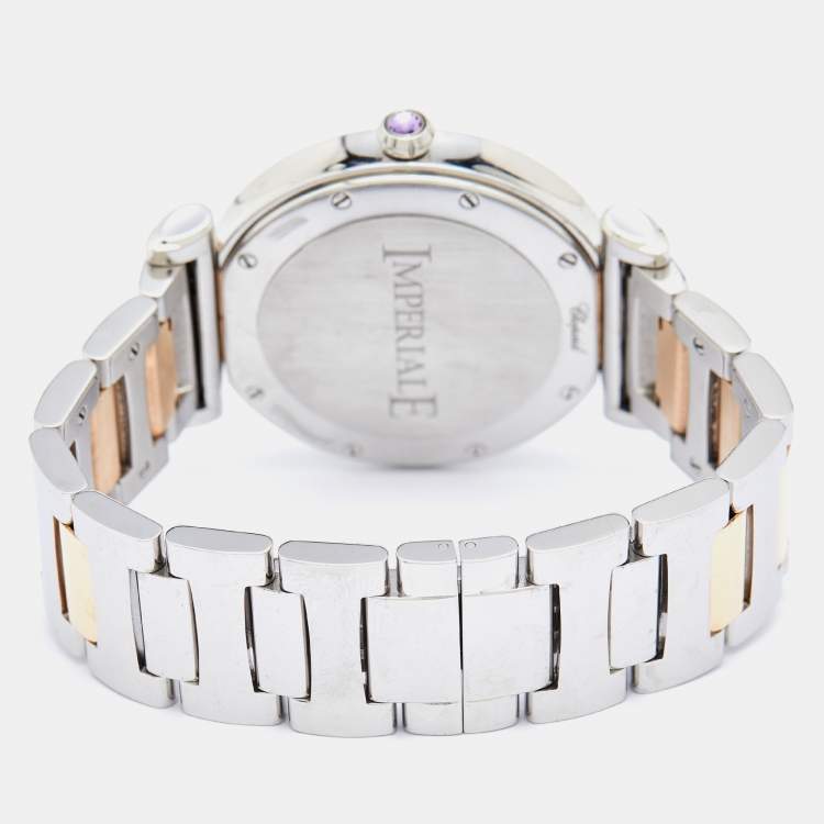 Pre Owned Chopard Silver Mother of Pearl 18K Rose Gold Stainless Steel Imperiale 388532-6001 Women's Wristwatch 36 mm