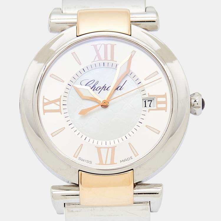 Pre Owned Chopard Silver Mother of Pearl 18K Rose Gold Stainless Steel Imperiale 388532-6001 Women's Wristwatch 36 mm