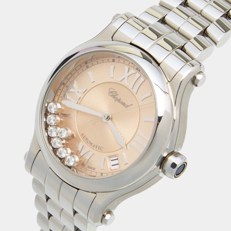 Pre Owned Chopard Pink Stainless Steel Diamond Happy Sport 278559-3025 Women's Wristwatch 36 mm