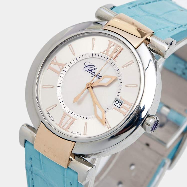 Pre Owned Chopard Mother of Pearl 18k Rose Gold Stainless Steel Alligator Imperiale 388532-6001 Women's Wristwatch 36 mm 