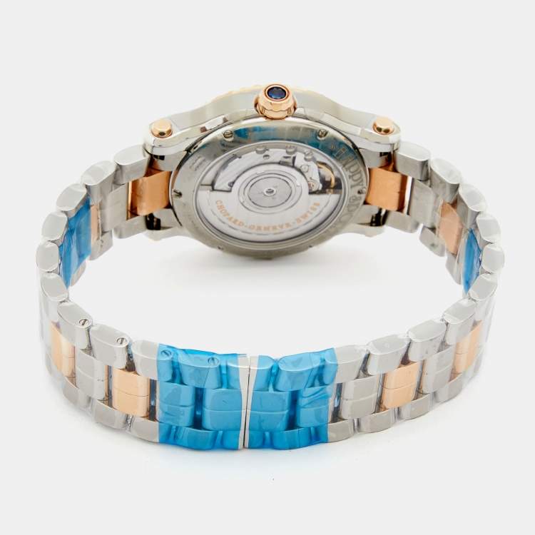 Pre Owned Chopard Champagne 18K Rose Gold Stainless Steel Diamond Happy Sport 8559 278559-6019 Women''s Wristwatch 36 mm
