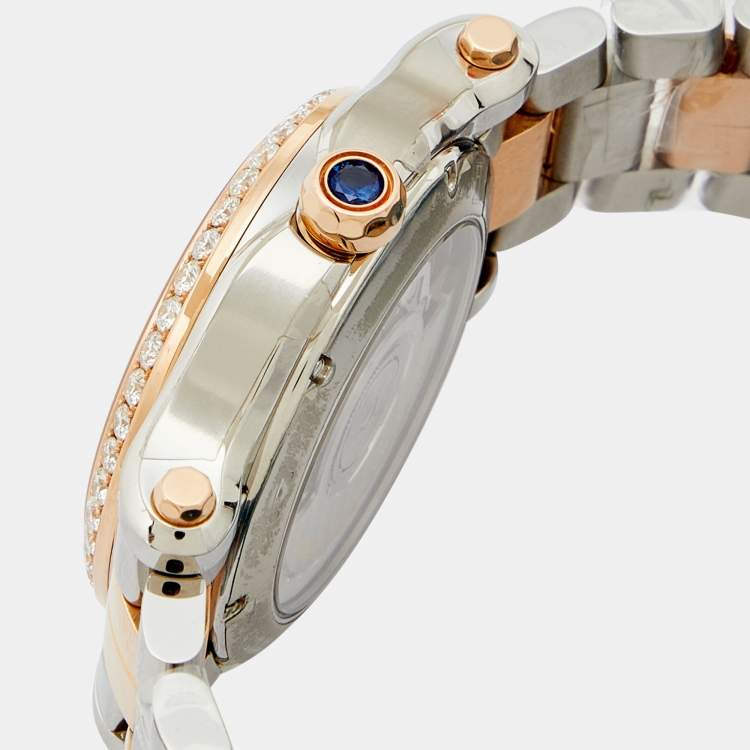 Pre Owned Chopard Champagne 18K Rose Gold Stainless Steel Diamond Happy Sport 8559 278559-6019 Women''s Wristwatch 36 mm