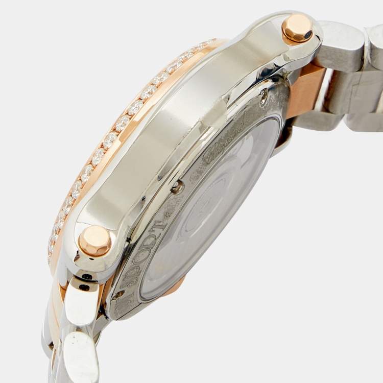 Pre Owned Chopard Champagne 18K Rose Gold Stainless Steel Diamond Happy Sport 8559 278559-6019 Women''s Wristwatch 36 mm
