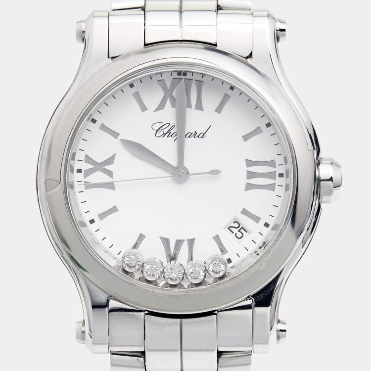 Pre Owned Chopard White Diamond Stainless Steel Happy Sport 278582-3002 Women's Wristwatch 36 mm