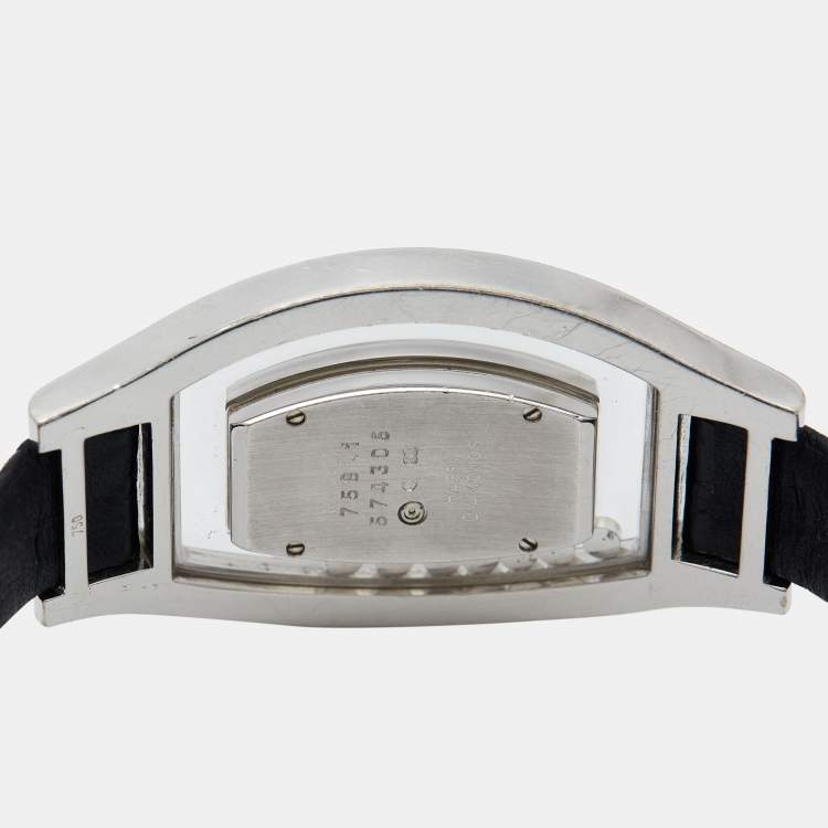 Pre Owned Chopard Silver 18k White Gold Diamond Leather Happy Diamonds 20/9028 Women's Wristwatch 28.5 mm 