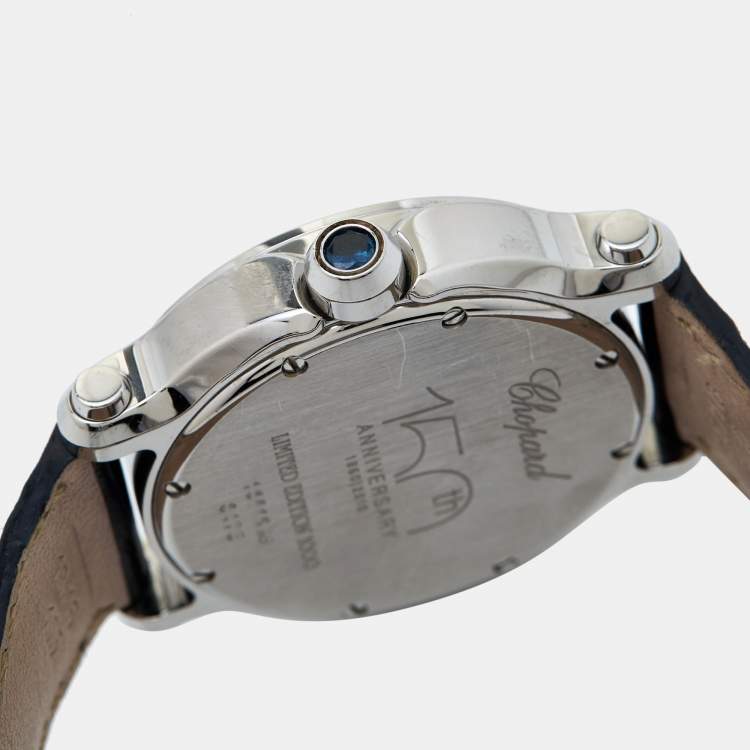 Pre Owned Chopard Blue Stainless Steel Diamonds Alligator Happy Sport 150th Anniversary Limited Edition 27/8475-3020 Women's Wristwatch 36 mm