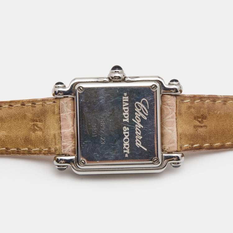 Pre Owned Chopard White Diamond Stainless Steel Alligator Happy Sport 27/8892-23 Women's Wristwatch 23 mm 