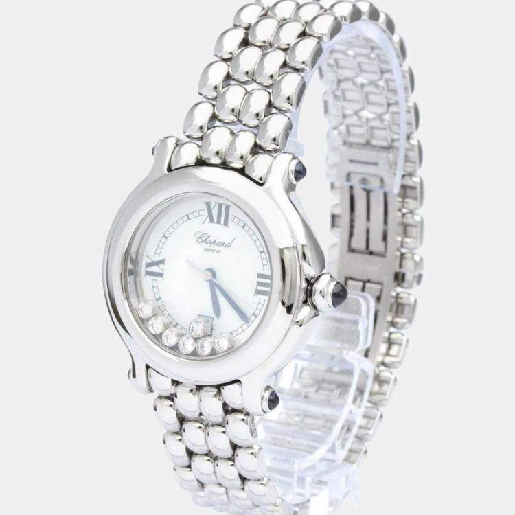 Pre Owned Chopard White Stainless Steel Happy Sport 27/8236-23 Women's Wristwatch 32 mm