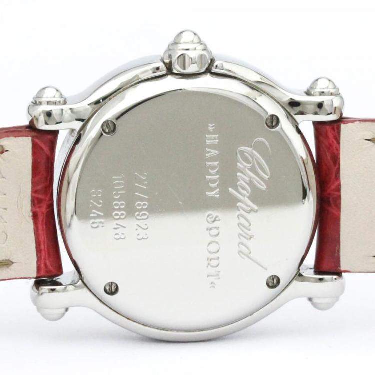 Pre Owned Chopard Black Diamonds Stainless Steel Happy Sport 27/8923 Women's Wristwatch 26 mm