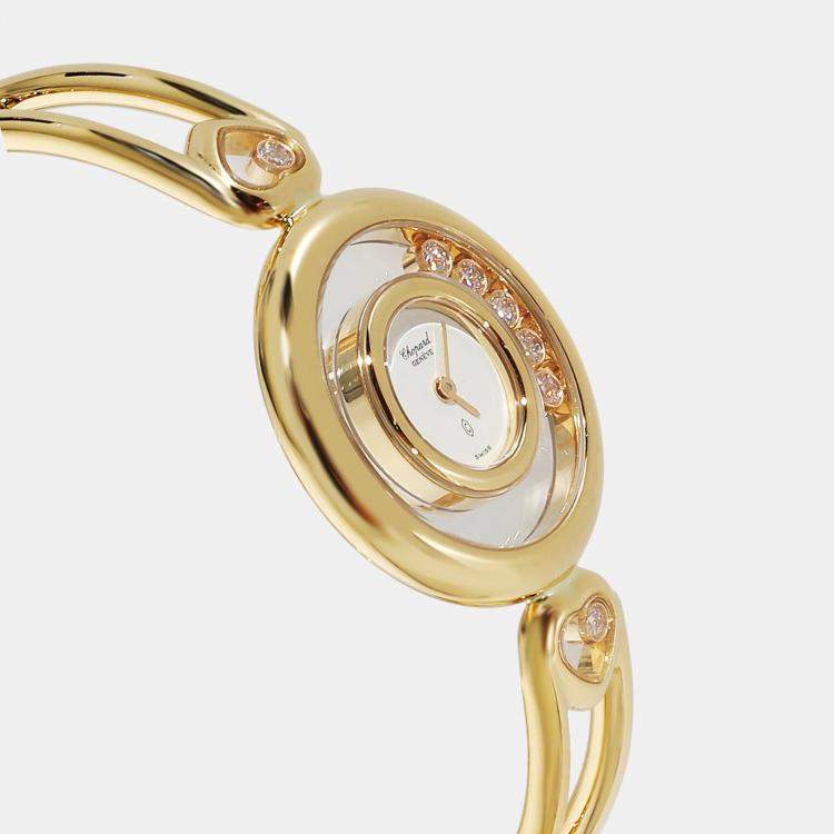 Pre Owned Chopard White Diamonds 18k Yellow Gold Happy Diamonds 20/5347-001 Women's Wristwatch 25.5 mm