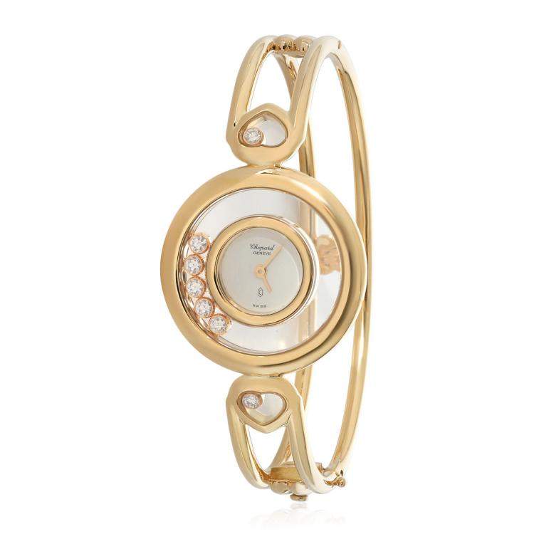 Pre Owned Chopard White Diamonds 18k Yellow Gold Happy Diamonds 20/5347-001 Women's Wristwatch 25.5 mm
