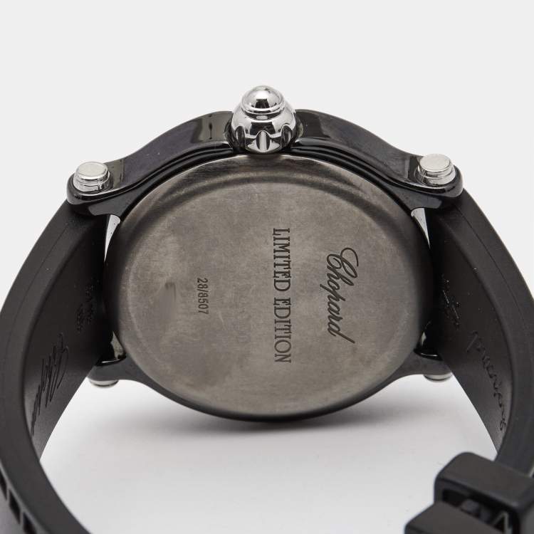 Pre Owned Chopard Black Ceramic Stainless Steel Rubber Limited Edition Happy Sport 28/8507 Women's Wristwatch 38 mm