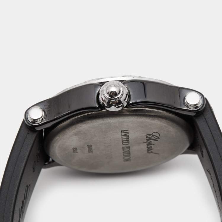 Pre Owned Chopard Black Ceramic Stainless Steel Rubber Limited Edition Happy Sport 28/8507 Women's Wristwatch 38 mm