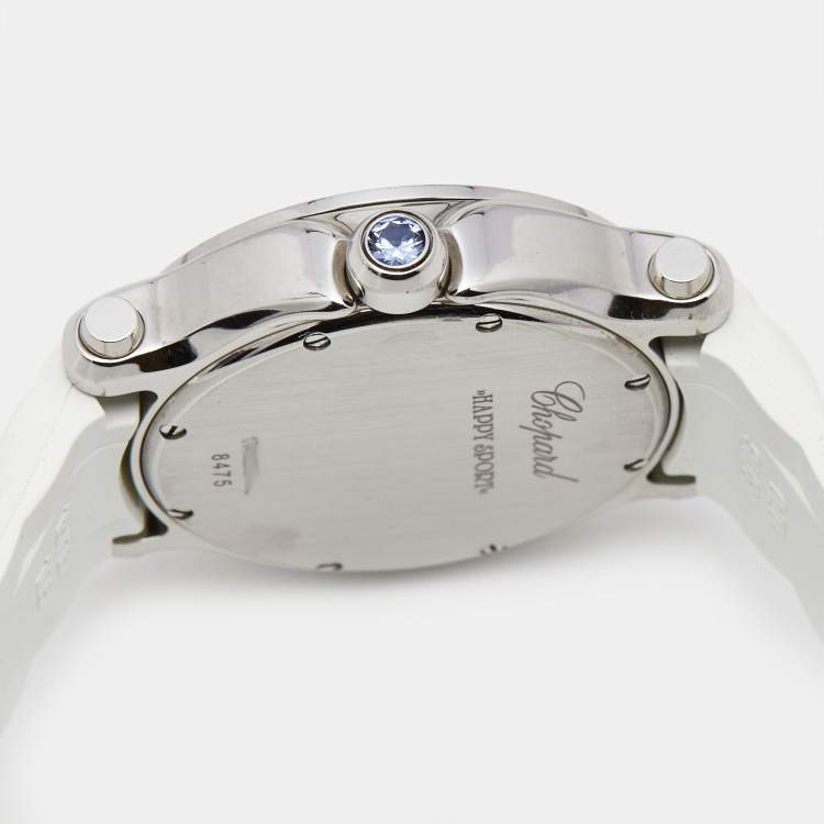 Pre Owned Chopard Silver Stainless Steel Rubber Diamond Happy Sport 278551-3003 Women's Wristwatch 36 mm