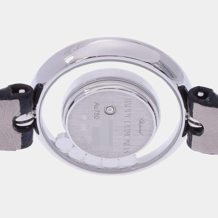 Pre Owned Chopard Silver Diamond 18k White Gold Happy Diamonds 4527 Quartz Women's Wristwatch 26 mm