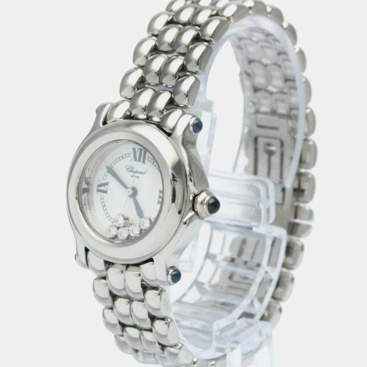 Pre Owned Chopard White Stainless Steel Happy Sport 27/8250-23 Quartz Women's Wristwatch 26 mm