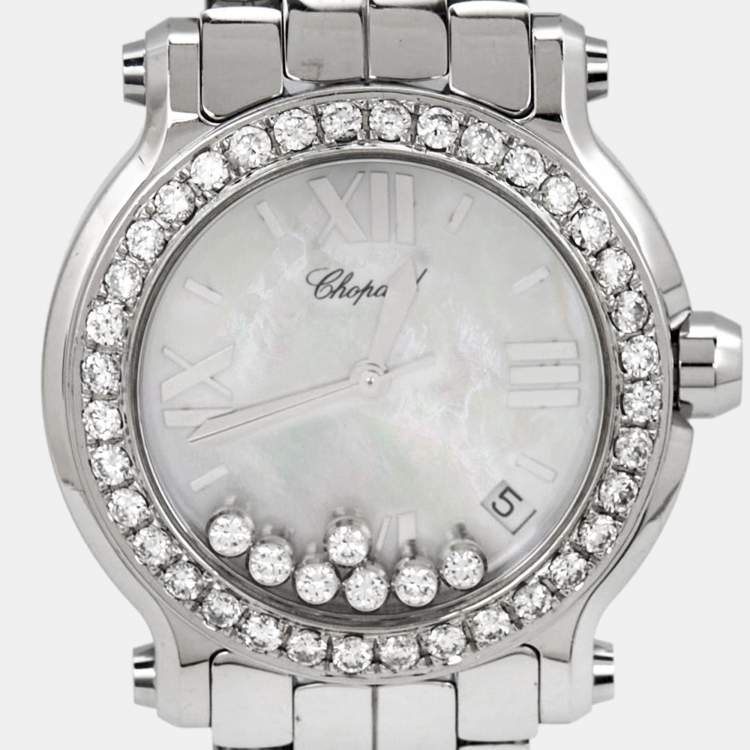 Pre Owned Chopard Mother of Pearl Diamond Stainless Steel Happy Sport 278477-3002 Women's Wristwatch 36 mm