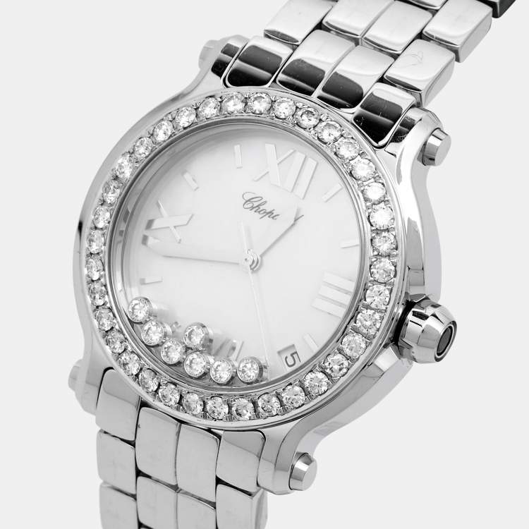 Pre Owned Chopard Mother of Pearl Diamond Stainless Steel Happy Sport 278477-3002 Women's Wristwatch 36 mm