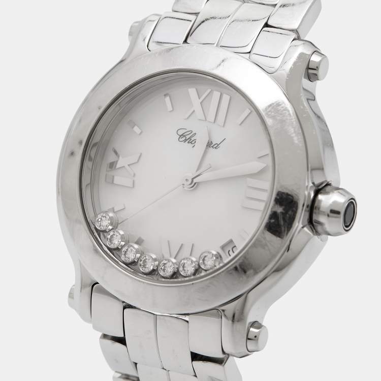 Pre Owned Chopard Mother Of Pearl Diamond Stainless Steel Happy Sport 8475 Women's Wristwatch 35 mm
