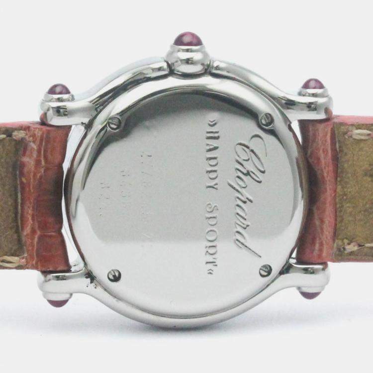 Pre Owned Chopard Pink Shell Stainless Steel Diamond Happy Sport 27/8245-21 Quartz Women's Wristwatch 26 mm