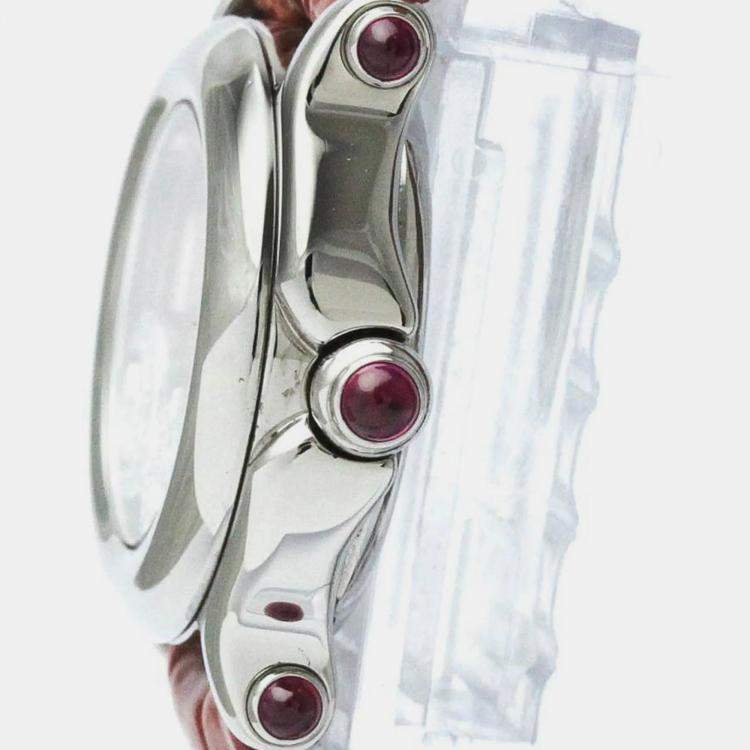Pre Owned Chopard Pink Shell Stainless Steel Diamond Happy Sport 27/8245-21 Quartz Women's Wristwatch 26 mm