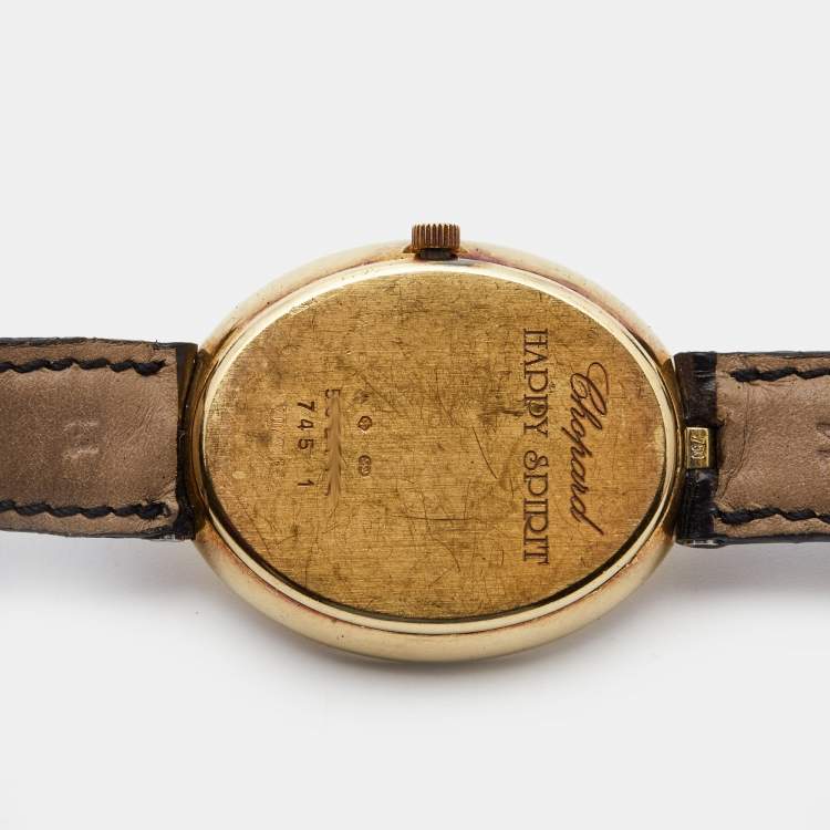 Pre Owned Chopard Mother Of Pearl 18K Yellow Gold Diamond Alligator Leather Happy Spirit Women's Wristwatch 30 mm