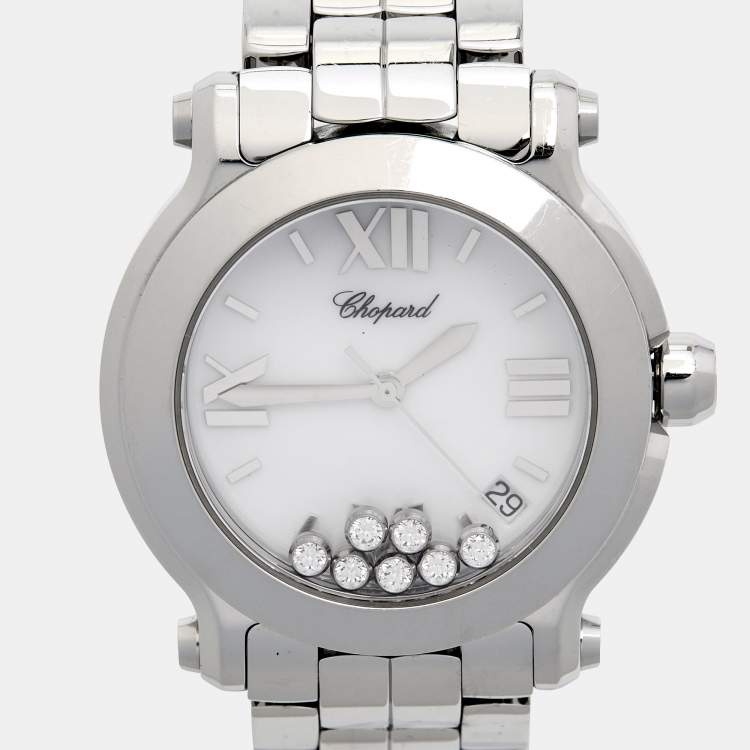 Pre Owned Chopard White Diamond Stainless Steel Happy Sport 8475 Women's Wristwatch 35 mm