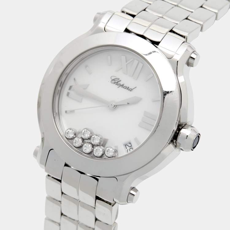 Pre Owned Chopard White Diamond Stainless Steel Happy Sport 8475 Women's Wristwatch 35 mm