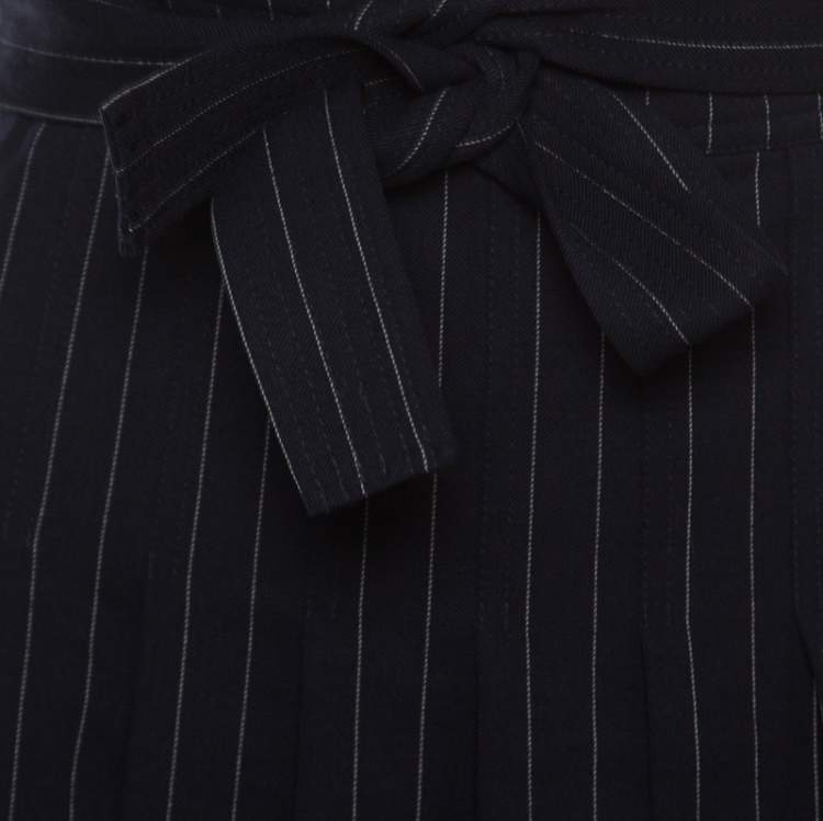 Pre Owned Christian Dior Boutique Navy Blue Striped Wool Pleated Mini Skirt M