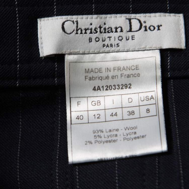 Pre Owned Christian Dior Boutique Navy Blue Striped Wool Pleated Mini Skirt M