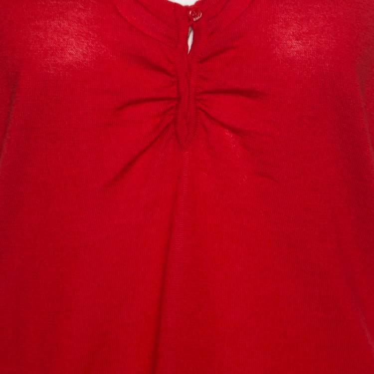Pre Owned Christian Dior Boutique Red Cashmere Knit Raglan Sleeve V Neck Top L