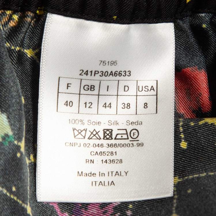 Pre Owned Christian Dior Black Zodiac Printed Silk Lounge Pants M
